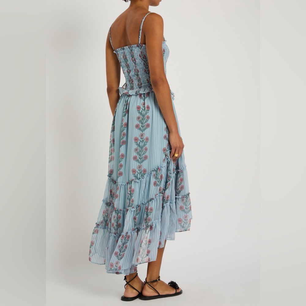 FREE PEOPLE Alejandra Midi Dress Soft Blue Combo Floral Drop waist tiered M - Picture 16 of 16